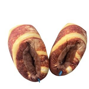 Coddies Loafer Bread Slippers Large Brown Tan Faux Fur Lined Novelty